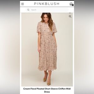 Cream Floral Chiffon Pleated Maternity Dress